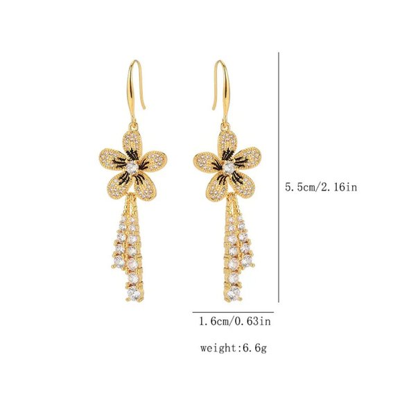 3/$35 Gold Crystal Flower Dangle Earrings Sparkly Rhinestone Drop Jewelry - Picture 5 of 7